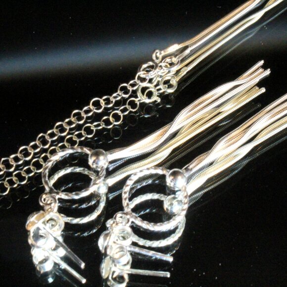 Contemporary Sterling Silver Dainty Drop Necklace Earrings Set - Picture 9 of 9